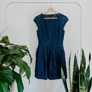 Madewell Navy Lacebloom Fit and Flare Mini Dress